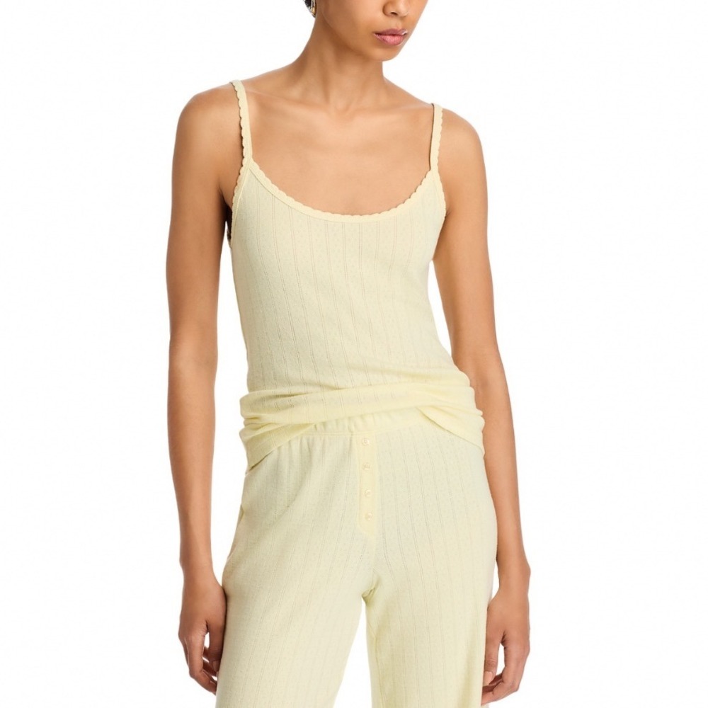 Leset Pointelle Tank Canary Yellow Scoop Neck Scalloped Cotton Top XL 5885660